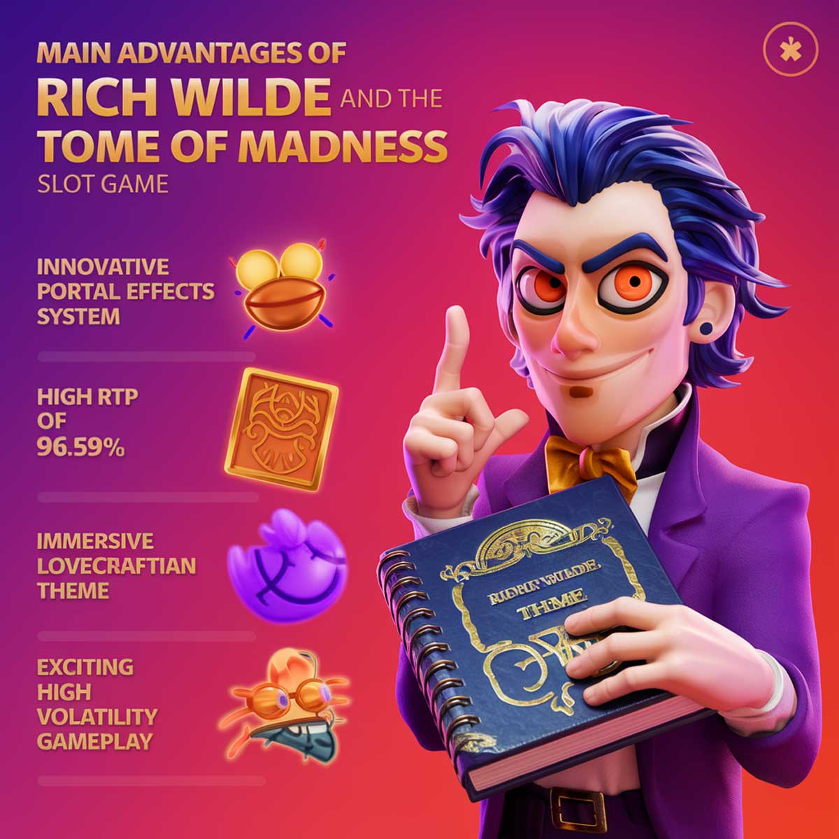 Rich Wilde and the Tome of Madness slot game main features